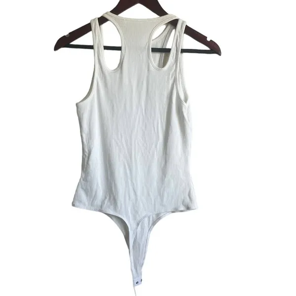 ASTR‎ Women Bodysuit M Ivory Ribbed Cutout Y2K Neutral Festival Clubwear Top - Image 2