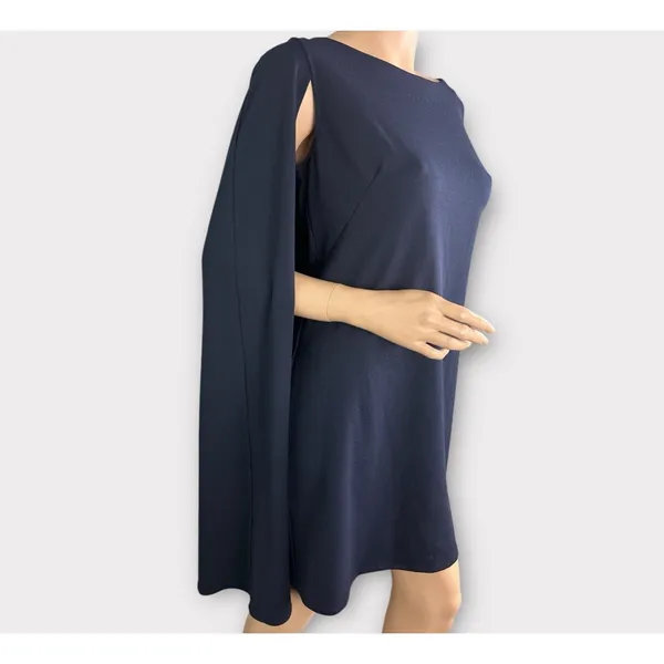 Maggy London Navy Blue‎ Cape Sheath Cocktail Dress Boat Neck Mini NEW - Image 7