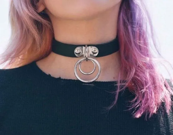 Black O Ring Leather Collar Chocker Punk Necklace - Image 7