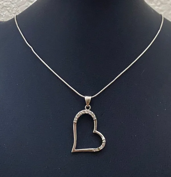 Vintage Signed 925 Italy Sterling Silver Open Heart CZ Pendant Necklace 6.4g - Image 10