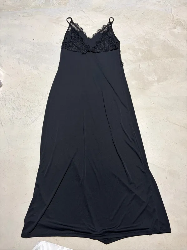 Zara Black Lace Trim long Slip Dress small - Image 3
