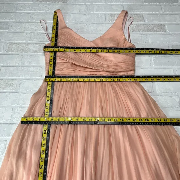 J Crew Formal Gown Maxi Dress Womens 14 Pink Silk Chiffon‎ Pleated V-Neck Heidi - Image 16
