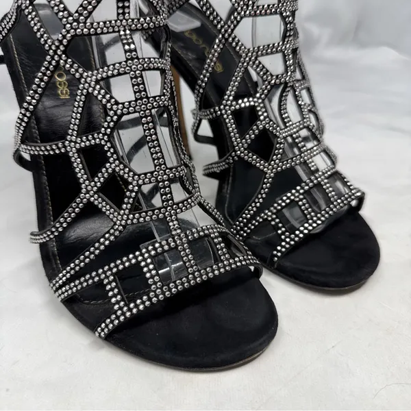 Sergio Rossi Vintage Y2K Studded Spider Web Strappy Sandal Heels Black Widow 36 - Image 4