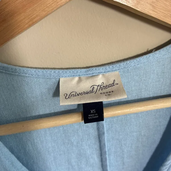 Universal Threads Button Front Mini Dress XS Light Blue Women Linen Blend - Image 3