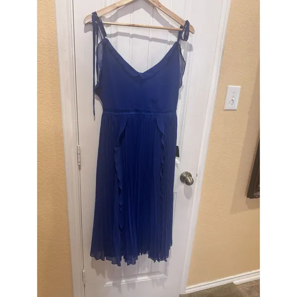 Lulus Never a Dull Moment Royal Blue Tie-Strap Pleated Midi Dress SIZE L - Image 3