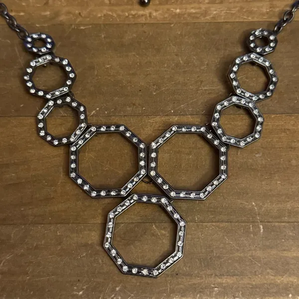 Gunmetal rhinestone hexagon bib necklace - Image 4