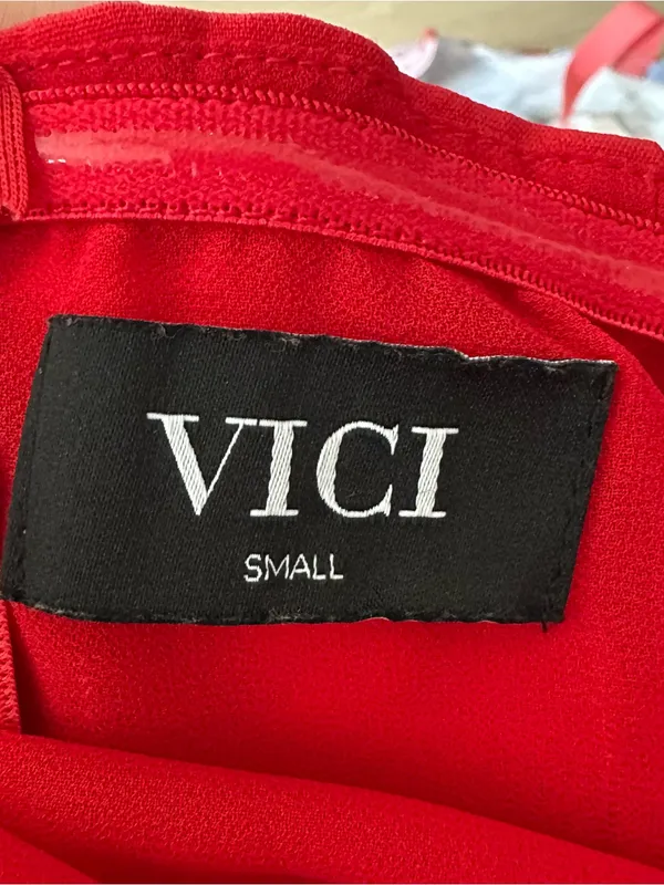 Vici Red Strapless Midi Dress with Side Slit - Image 7