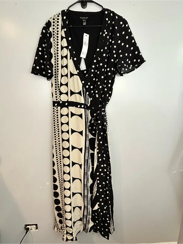 NWT Long Tall Sally Mix Spot Print Wrap Black/Ivory Polka Dot Maxi Dress Size 14 - Image 2