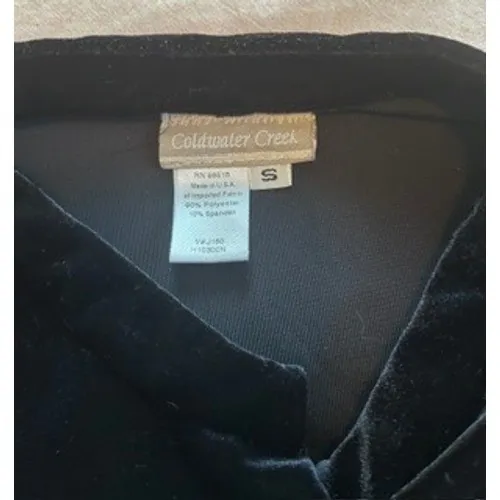Coldwater Creek Black Stretch Velvet Button Down Mock Neck Top Small - Image 6
