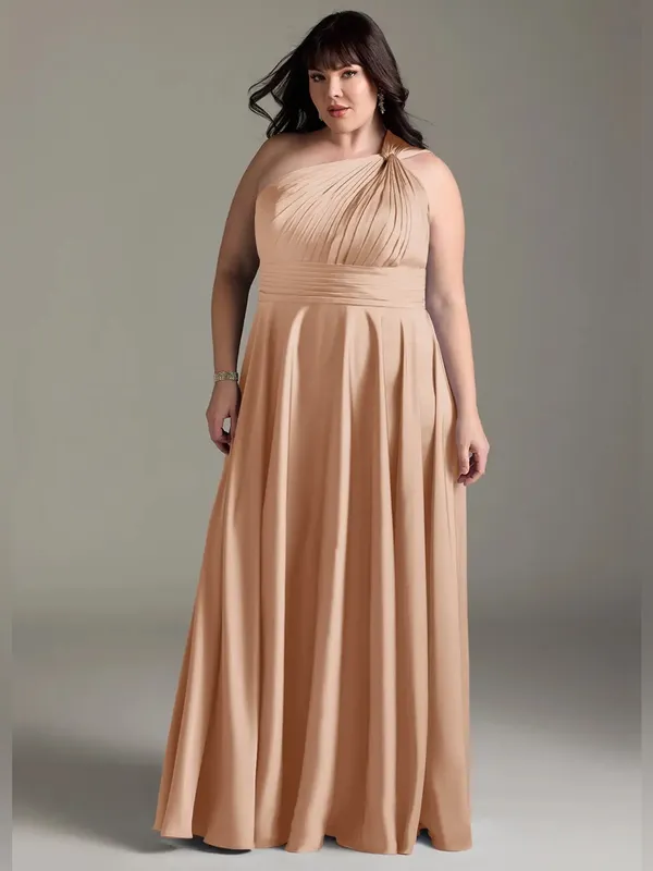 Azazie Charlize Stretch English Rose A-Line One Shoulder Stretch Satin Dress - Image 4