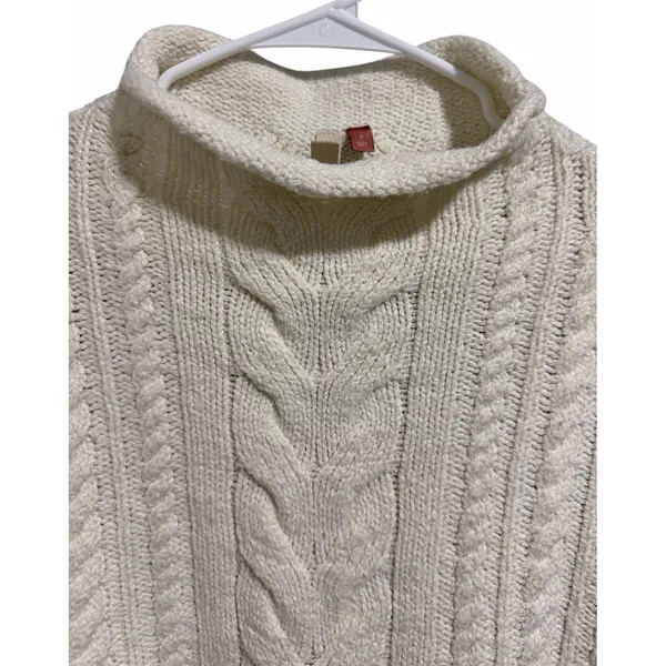 Anthropologie Pilcro Crop‎ Rolled Neck Cable Knit Sweater Ivory Women's Size Sm - Image 2