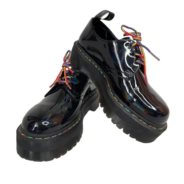 Dr. Martens 1461 Quad Rainbow Patent Platform Shoes black size 7 ladies 6 Men - Image 5