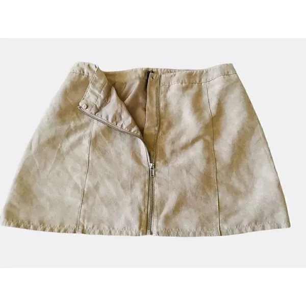 H& M Divided Suede Zipper Front Tan Womens Mini Skirt SZ 12 - Image 4