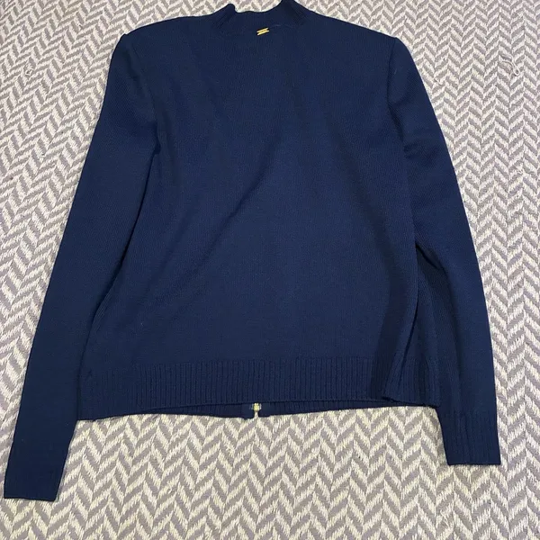 St.John Sport Sz S Blue White Santana Knit Zip-Up Jacket Blazer Sweater See Pics - Image 13