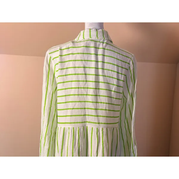 Anne Cole Ibiza Shirt Dress Womens S Lime Green NEW Striped Cotton Cover Up‎ - Image 12
