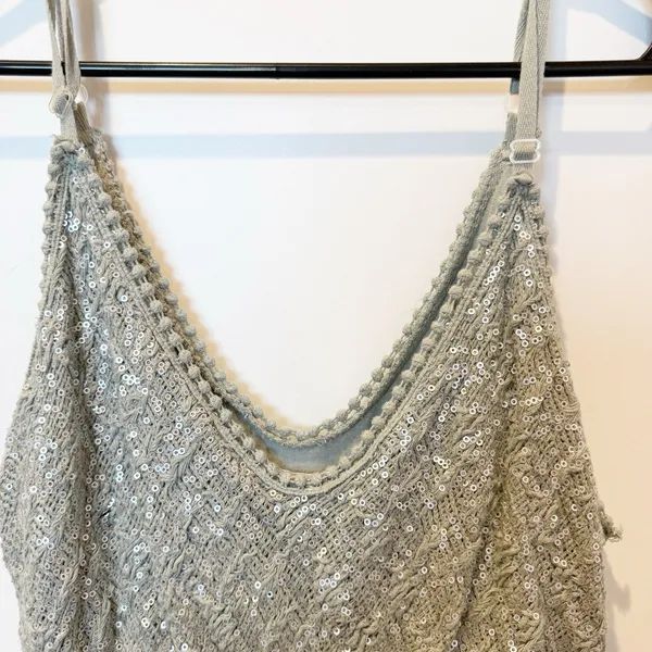 Scandal Italy Sage Green Sequin Midi Dress Medium Fairy Ethereal Empire‎ Waist - Image 3