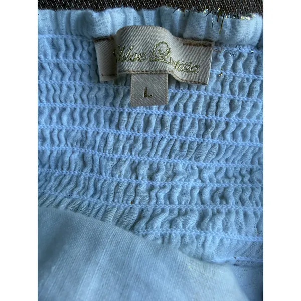 Cotton Mini Skirt Boho White Gold Lurex Smocked Romantic Size L Chloe Laetitia - Image 3