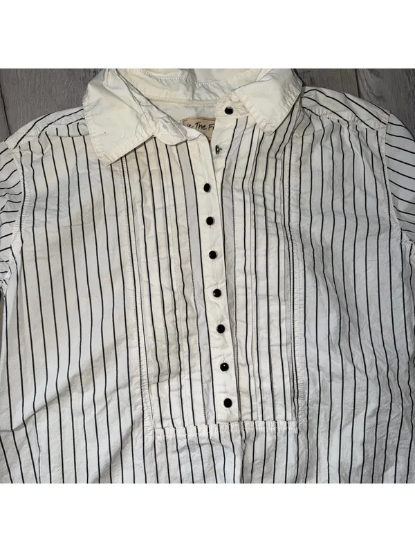 Free People We the Free After Hours Stripe Oversized 1/4 Button Down Top size xs - Image 6