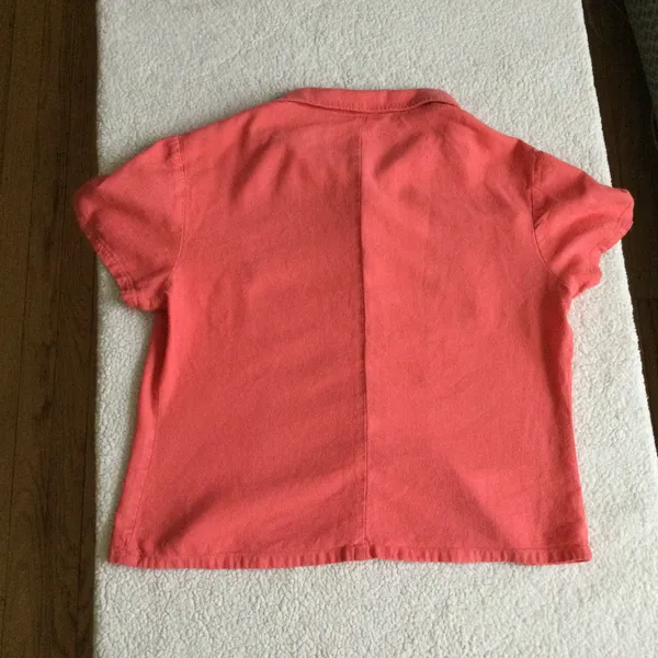 Vintage Studio Ease Linen Blend Button Up Short Sleeve Top Coral Pink - Sz 10 - Image 6