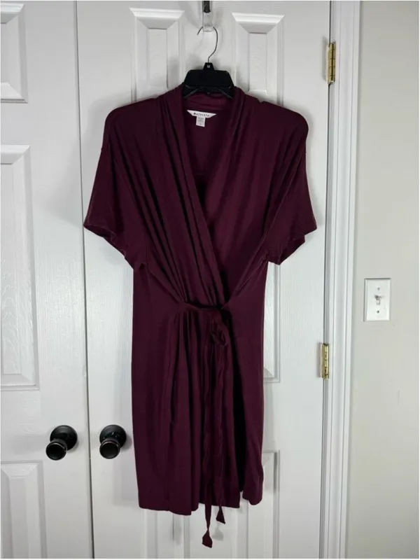 Athleta | Nighttime Bliss Short Sleeve Robe Plum Wrap Loungewear Bathrobe Relax - Image 5