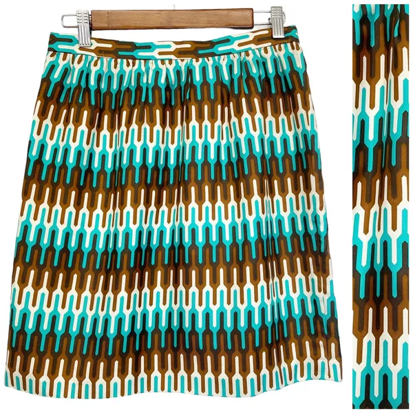 Milly Womens 6 Pencil Skirt 100% Silk Geometric Ikat‎ Brown Green Cream Lined - Image 2