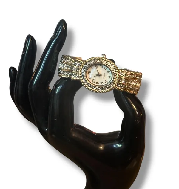Vintage Accutime fancy two tone rhinestone cuff watch - Image 2