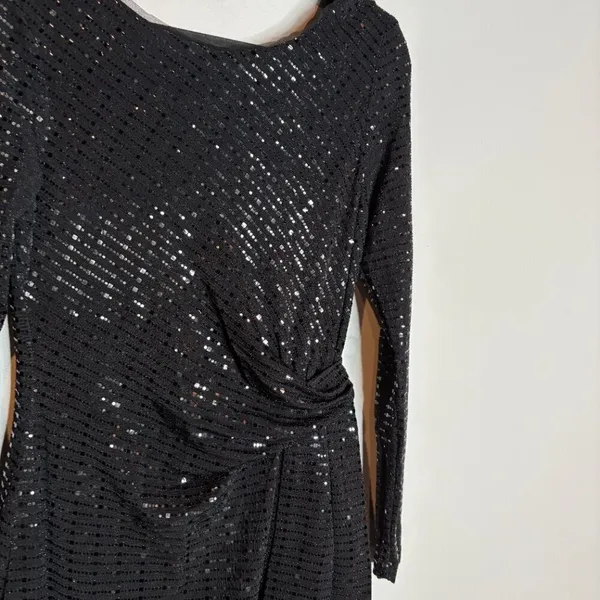 Betsy & Adam black sequin type cinched waist long sleeve dress - Image 2