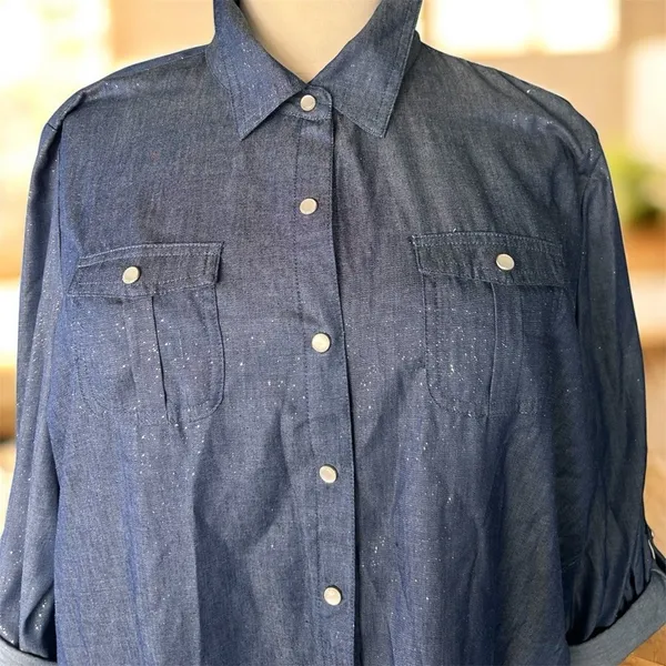 NWT!Blue Sparkles Pocket Snap Up Cuffed Sleeves Size 3X - Image 4