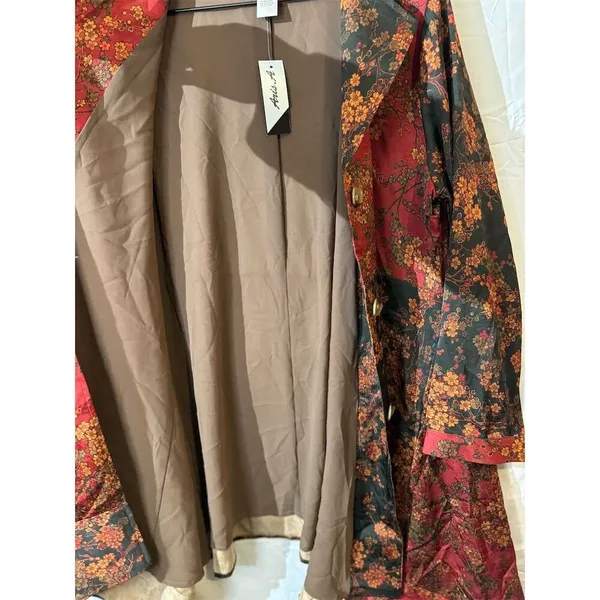NWT Ania A VTG Floral Artsy Boho Patchwork Button Asymmetrical Red Light Jacket Size L - Image 11
