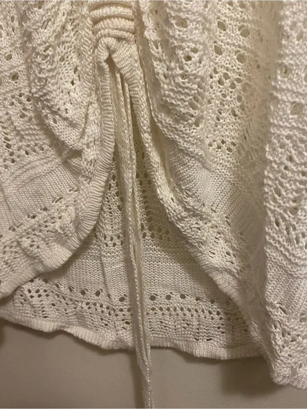 Womens M Medium 38” Tank Top White Crochet Knit V Neck Boho Beach Festival - Image 4