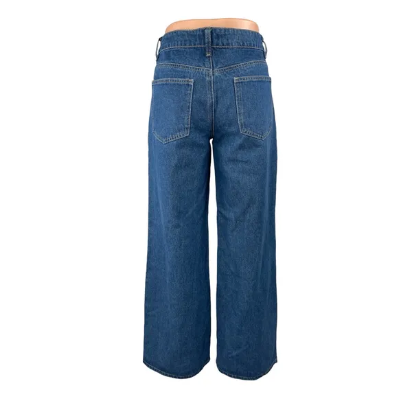 NEW Edikted Blue High Rise Medium Wash Baggy Wide Leg Denim Jeans Pants Size M - Image 2