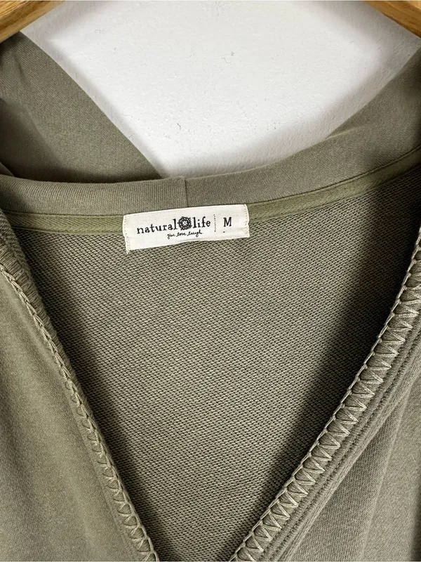 Natural Life Charlie V-Neck Hooded Cotton Green Pocket Romper Sz M - Image 4