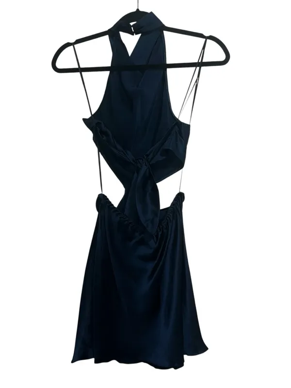 NEW NWT Amanda Uprichard X Revolve Kaye Cutout 100% Silk Mini Dress In Ink Navy - Image 7