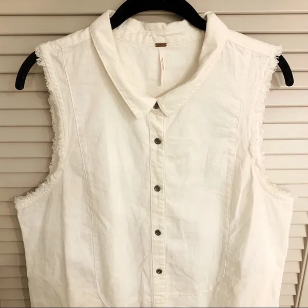 Free People Linen Sleeveless Button Down - Ivory - Large - Image 3