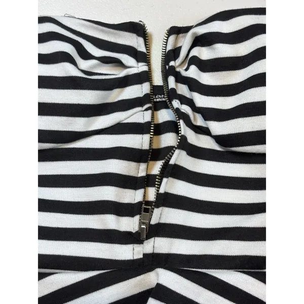 Pitaya Women Strapless Peplum Dress Retro Black & White Stripe size M - Image 12