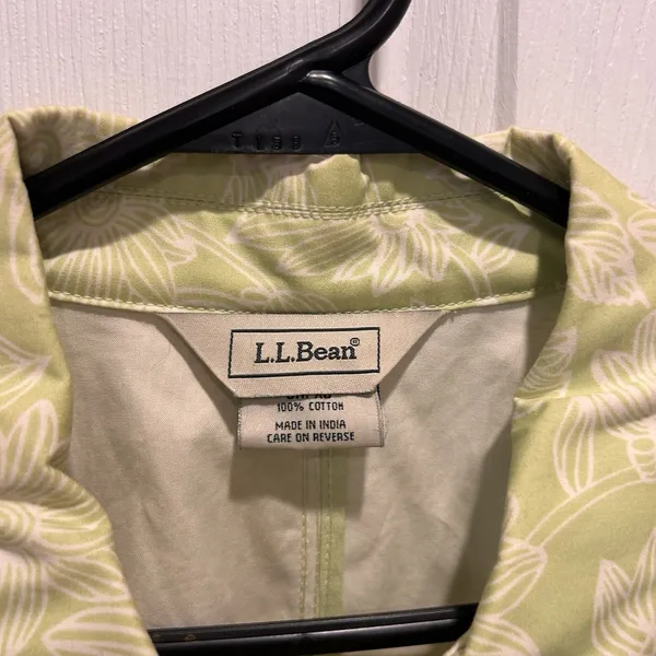 LL Bean Womens Green Floral Print Lightweight Jacket L Cotton Fisherman‎ Spring - Image 4