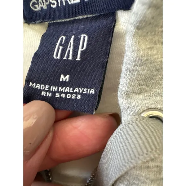 GAP Gray Zip Up Hoodie Sweatshirt with Elbow Patches‎ Size Medium y2k - Image 3