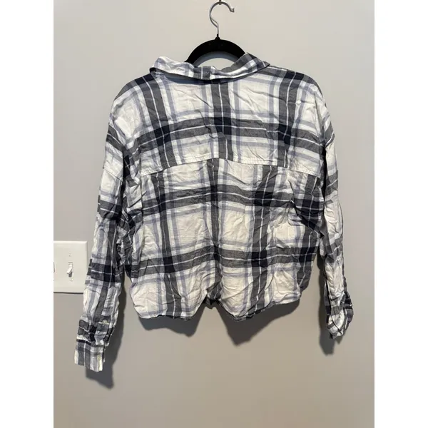 Abercrombie & Fitch Soft A&F Collection Plaid Flannel Shirt Blue White Medium - Image 3