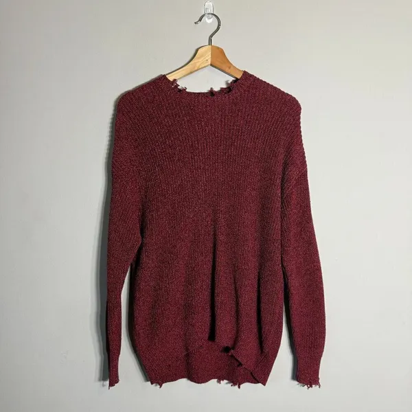 NWT Pistola Eva Distressed Crew Neck Knit Pullover Sweater Women's XS Red Black - Image 4
