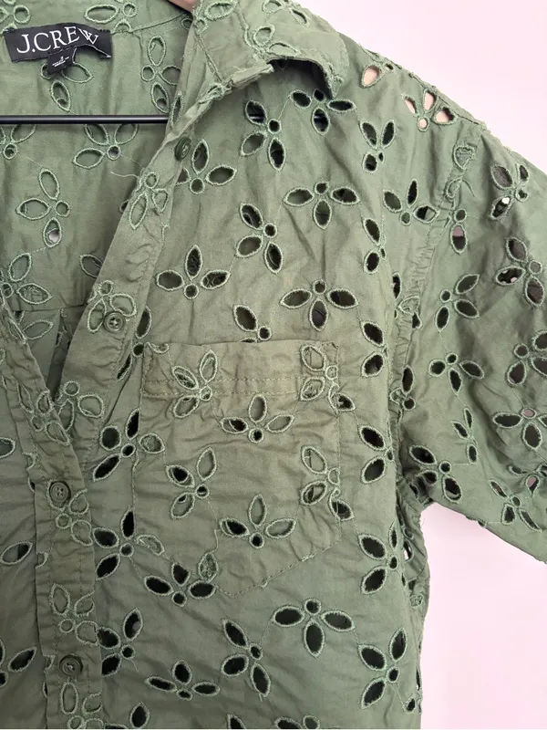 J. Crew Olive Green Spring Garden Eyelet Button-up Blouse - Image 4