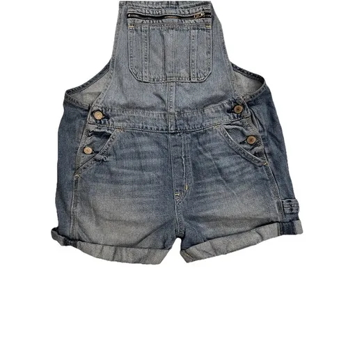 Abercrombie & Fitch Medium Wash Denim Shortalls Overalls XS Utility Bib‎ Pocket - Image 5