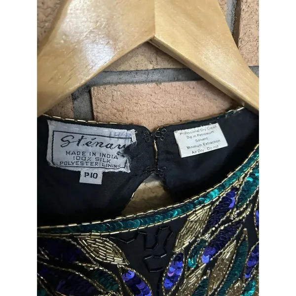 VTG 80s Stenay Women Black Silk Sequin Bead Cocktail Party Dress Sz 10 P Evening - Image 4