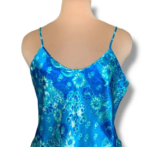Vintage California Dynasty Blue Floral‎ Satin Scoop Neck Camisole Tank Top Large - Image 4