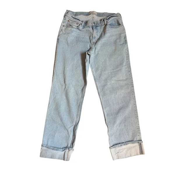 Abercrombie & Fitch The Baggy Low Rise Jeans Light Wash 32 14L Wide Leg - Image 4