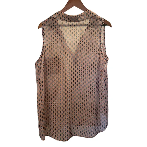 PLEIONE Peach and Navy Print Sleeveless High-Low Blouse - Size XL - Image 3