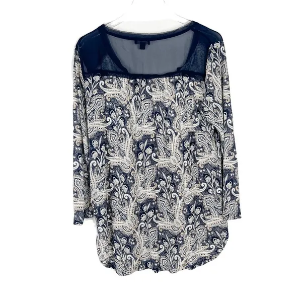 Lucky Brand Printed Woven Mix Top Button Front Navy Size Medium M EUC L1448 - Image 10