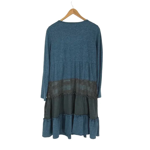 Pretty Angel Dress Long Sleeve Tiered Blue Gray Knit Embellished‎ Size M Fairy - Image 2