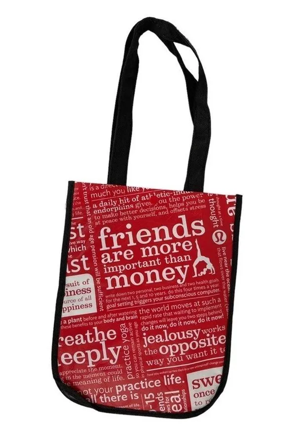 Lululemon Friends are More Important Than Money Shopping Tote Bag Red Black - Image 15