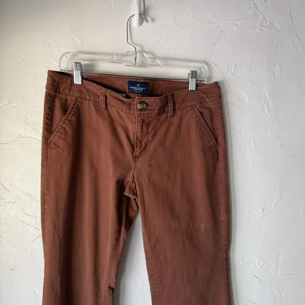 American Eagle‎ Pants Y2k 10 Long Brown Kick Boot Stretch Casual Chino Flare - Image 2