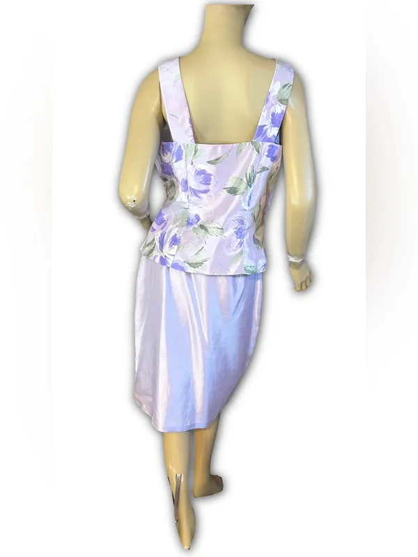 Vintage Y2k Dress Barn Purple Floral Print Satin Sheen Skirt Set (10) - Image 5